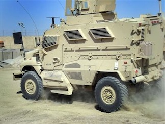 A Mine Resistant Ambush Protected (MRAP) vehicle training at Camp Liberty in western Baghdad.