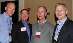 The new executive vice president of the National Fastener Distributors Association Mark Lenhart (right), with Mark Shannon of Tower Fasteners, the 2008-09 NFDA president; Ron Stanley of Empire Bolt & Screw; and Bill Derry of Field Fastener Supply and the 1997-98 NFDA president. (Photo by Tracey Lumina, Link Magazine)