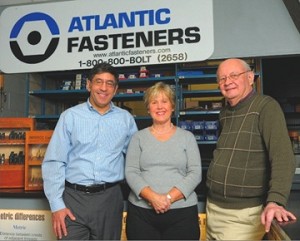 Atlantic Fastener founding partners Tony Peterson, president, Carol Peters and Patrick O’Toole on the occasion of O’Toole’s retirement as chairman from the company in December 2010.